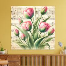 Custom Pink & Green Vintage Tulips Sheet Music