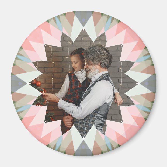 Custom Pink Grey Christmas Star Photo Magnet Gift (Front)