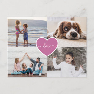 Custom Pink Heart Love Family Photo Collage Postcard