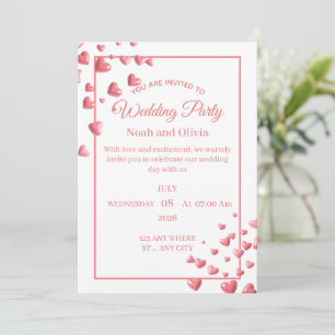 Custom Pink Heart Wedding Invitation Card