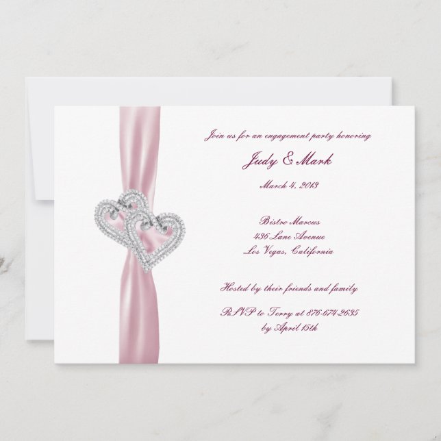 Custom Pink Hearts Engagement Party Invitation (Front)