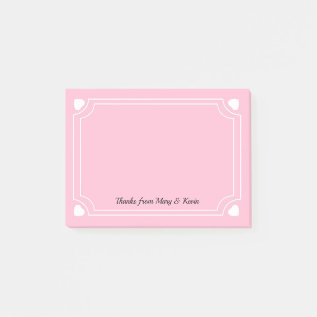 Custom Pink Hearts Line Romantic Wedding Couple    Post-it Notes (Front)