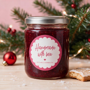Custom Pink Homemade Handmade With Love Classic Round Sticker