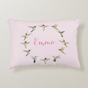 Custom Pink Hummingbird Decorative Cushion