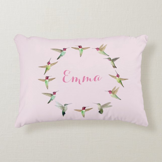 Custom Pink Hummingbird Decorative Cushion (Front)