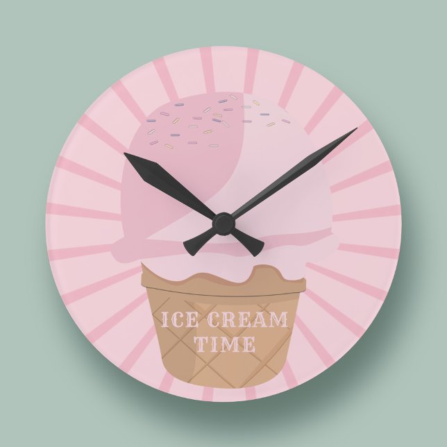 Custom Pink Ice Cream Waffle Cone Clock (It's always time for ice cream! A cute pink clock with text you can customize)