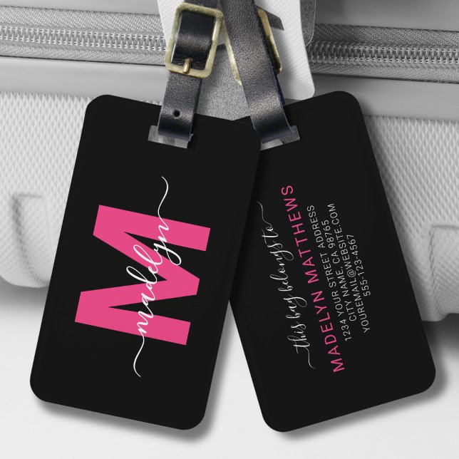 Custom Pink Initial Name Monogram Luggage Tag (Custom Traveler Pink Initial Name Monogram Luggage Tag)