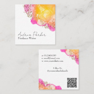 Custom Pink Ink Simple Modern QR Code Square Business Card