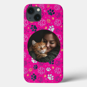 Custom Pink iPhone Case with Photo & Paw Print 