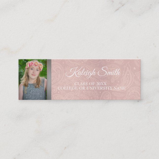 Custom Pink Lace Photo Graduation Insert Name Card (Front)