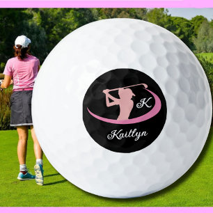 Custom Pink Ladies Monogram Name Golfer  Golf Balls