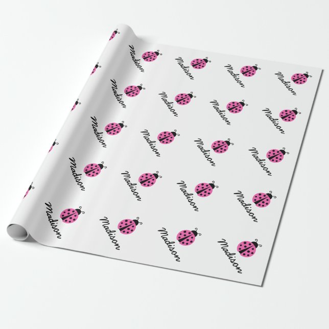 Custom pink ladybug baby shower wrappingpaper (Unrolled)