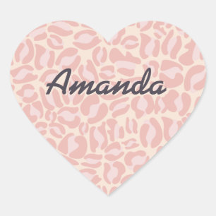 Custom Pink Leopard Print Leopard Spots Safari Heart Sticker
