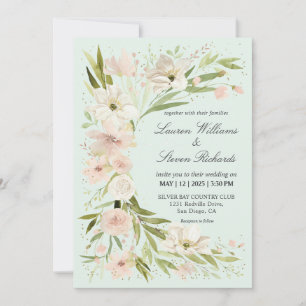 Custom Pink Light Pastel Green Romantic Corner Invitation