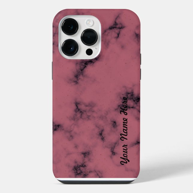 Custom Pink Marble Your Name Editable Personalised iPhone Case (Back)