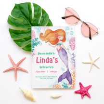 Custom pink mermaid Party Birthday Invitation