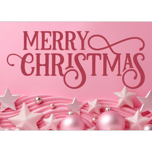 Custom Pink Merry Christmas Business Holiday Card