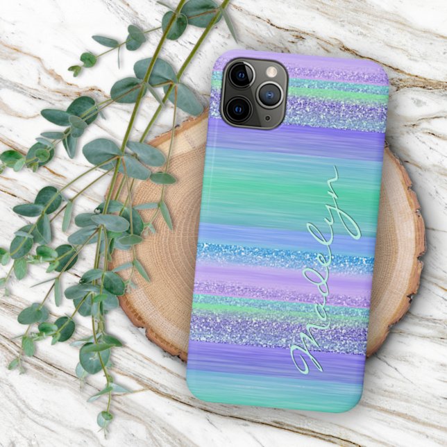 Custom Pink Mint Green Blue Purple Stripes Pattern iPhone Case (Creator Uploaded)