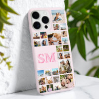 Custom Pink Monogram Initial 25 Photo Collage