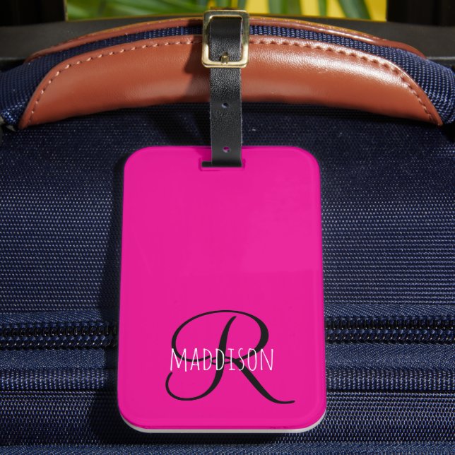 Custom Pink Monogram  Luggage Tag (Front Insitu 2)
