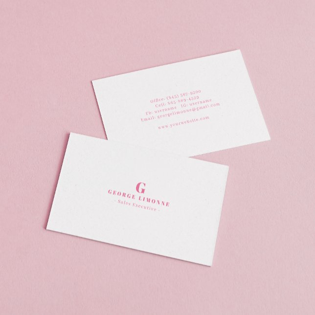 Custom Pink Monogram Modern Professional Business Card (Creator Uploaded)