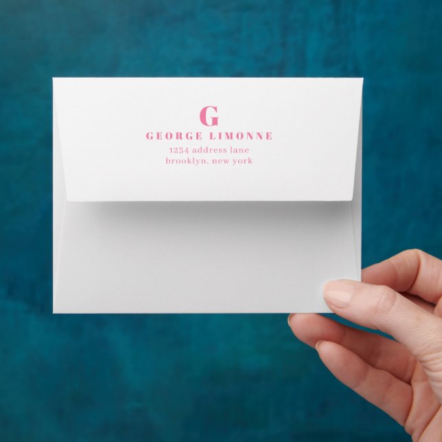 Custom Pink Monogram Name Address Envelope (Hand)