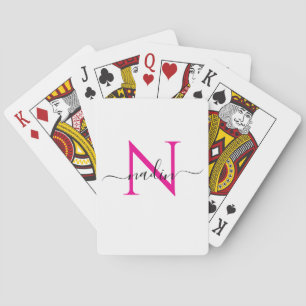 Custom Pink Monogram Name Playing Cards