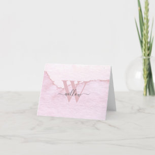 Custom Pink Monogram Watercolor Thank You Card