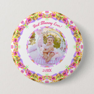 Custom Pink Mother’s Day Best Mummy Ever Mum Photo 7.5 Cm Round Badge
