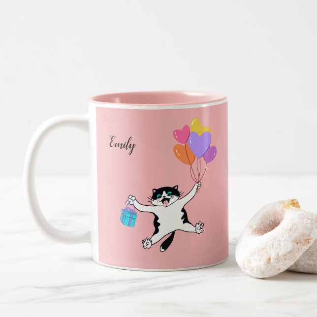 Custom Pink Mother's Day Gift Best Cat Mum Ever Tw Two-Tone Coffee Mug (With Donut)