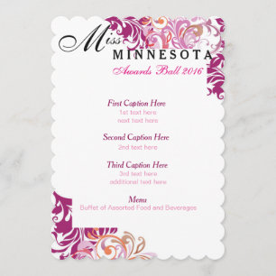 Custom Pink Multicolor Vines Awards Ball Program Menu