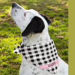 Custom Pink Name on Buffalo Check Plaid Bandanna<br><div class="desc">Printed on one side, black and white buffalo check plaid pattern bandanna with dog's name on a pink band. Two sizes available: 18"x18" (kids, small dogs) and 22"x22" (adults, large dogs). Easily change name using the Template provided. Lightweight fabric that breathes well and dries quickly. 100% spun polyester. See "About...</div>