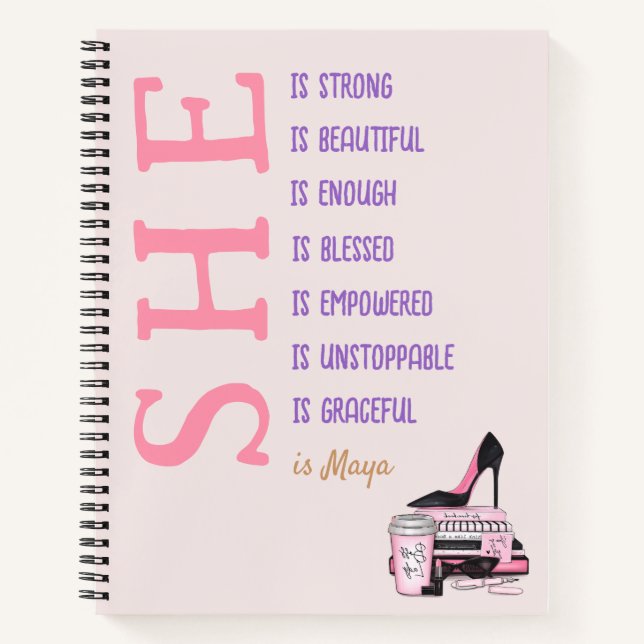 Custom Pink Notebook Journal for Strong Women (Front)