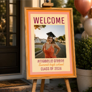 Custom Pink Orange Photo Graduation Welcome Acrylic Sign