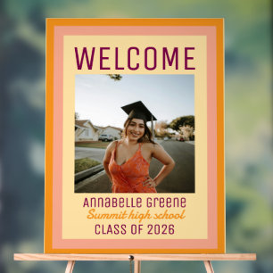 Custom Pink Orange Photo Graduation Welcome Acrylic Sign
