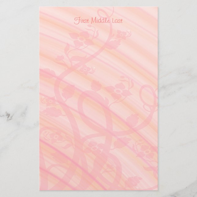 Custom Pink Peach Spirals Vines Floral Stationery (Front)