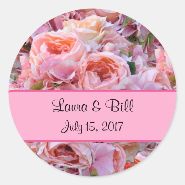 Custom Pink Peonies Wedding Envelope Seal Stickers (Front)