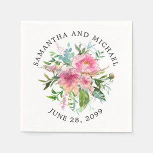 Custom Pink Peony Floral Wedding Napkin