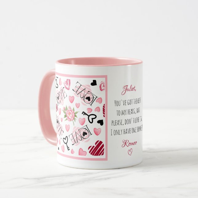 Custom Pink Peony Hearts Love Valentines Day  Mug (Front Left)