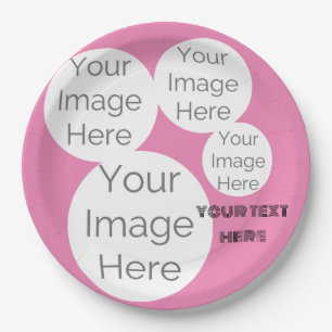 Custom Pink Photo Collage Paper Plate Add 4 photo