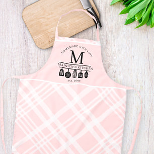 Custom Pink Plaid Kitchen Whisk Utensils Monogram Apron