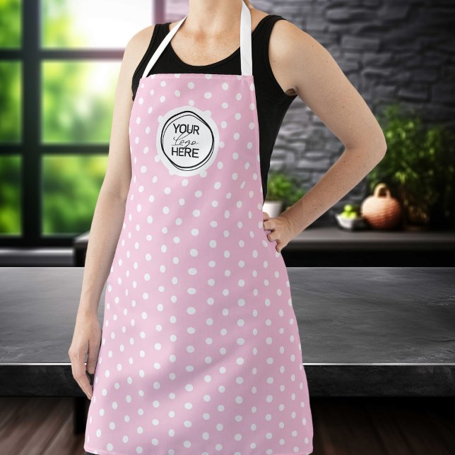 Custom Pink Polka Dot Cooking Apron with Logo (Creator Uploaded)