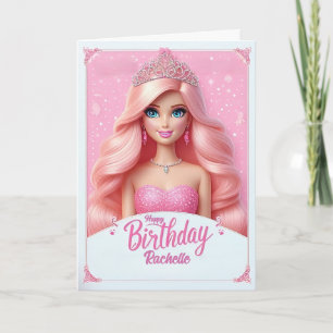 Custom Pink Princess Happy Birthday Card