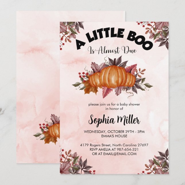 Custom Pink Pumpkin Halloween Baby Shower For Girl Invitation (Front/Back)