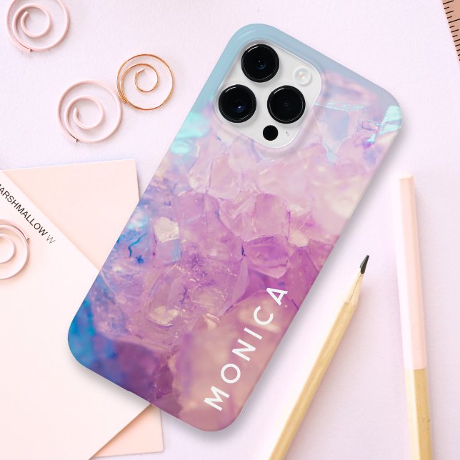 Custom Pink Purple Crystal Quartz Stone Name Cute Case-Mate iPhone Case