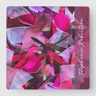 Custom Pink Purple Red Abstract 3D Look Maximalist Square Wall Clock
