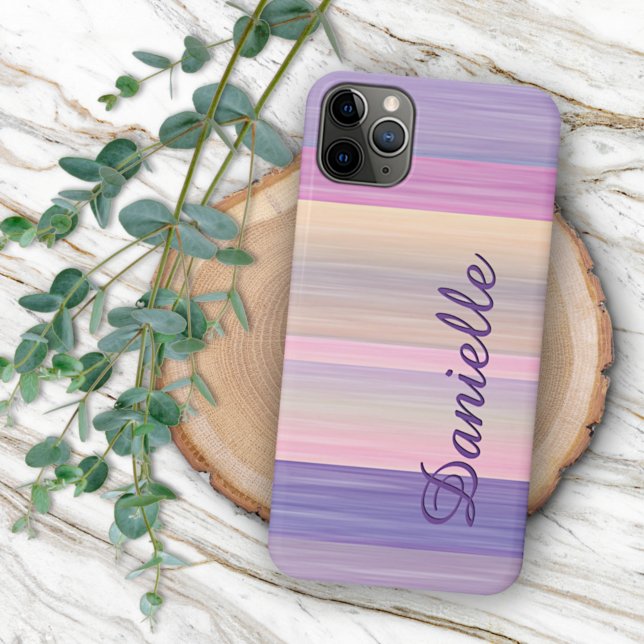 Custom Pink Purple Watercolor Stripes Art Pattern iPhone Case (Creator Uploaded)