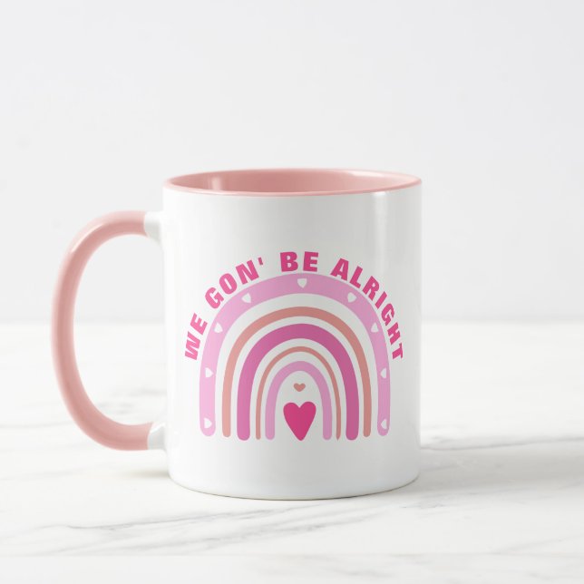 Custom Pink Rainbow Heart Positive Sayings Kawaii Mug (Left)