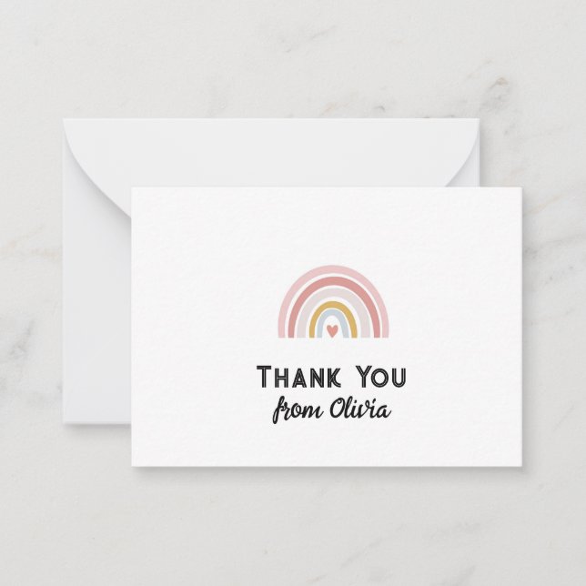 Custom Pink Rainbow thank you Note Card for Girls (Front)