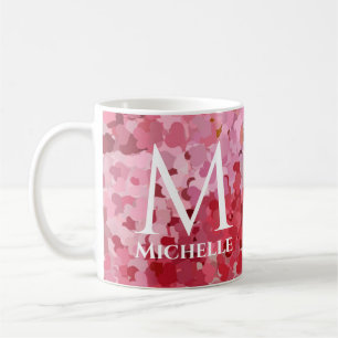 Custom Pink Red Hearts Template Monogram Initial Coffee Mug